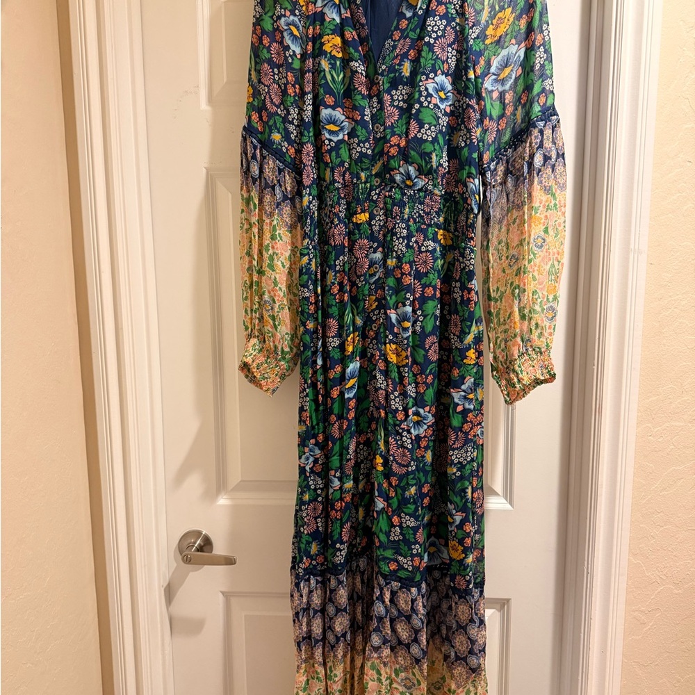 Maeve Anthropologie Floral Long Sleeve Maxi Dress, medium, crochet detail, lined